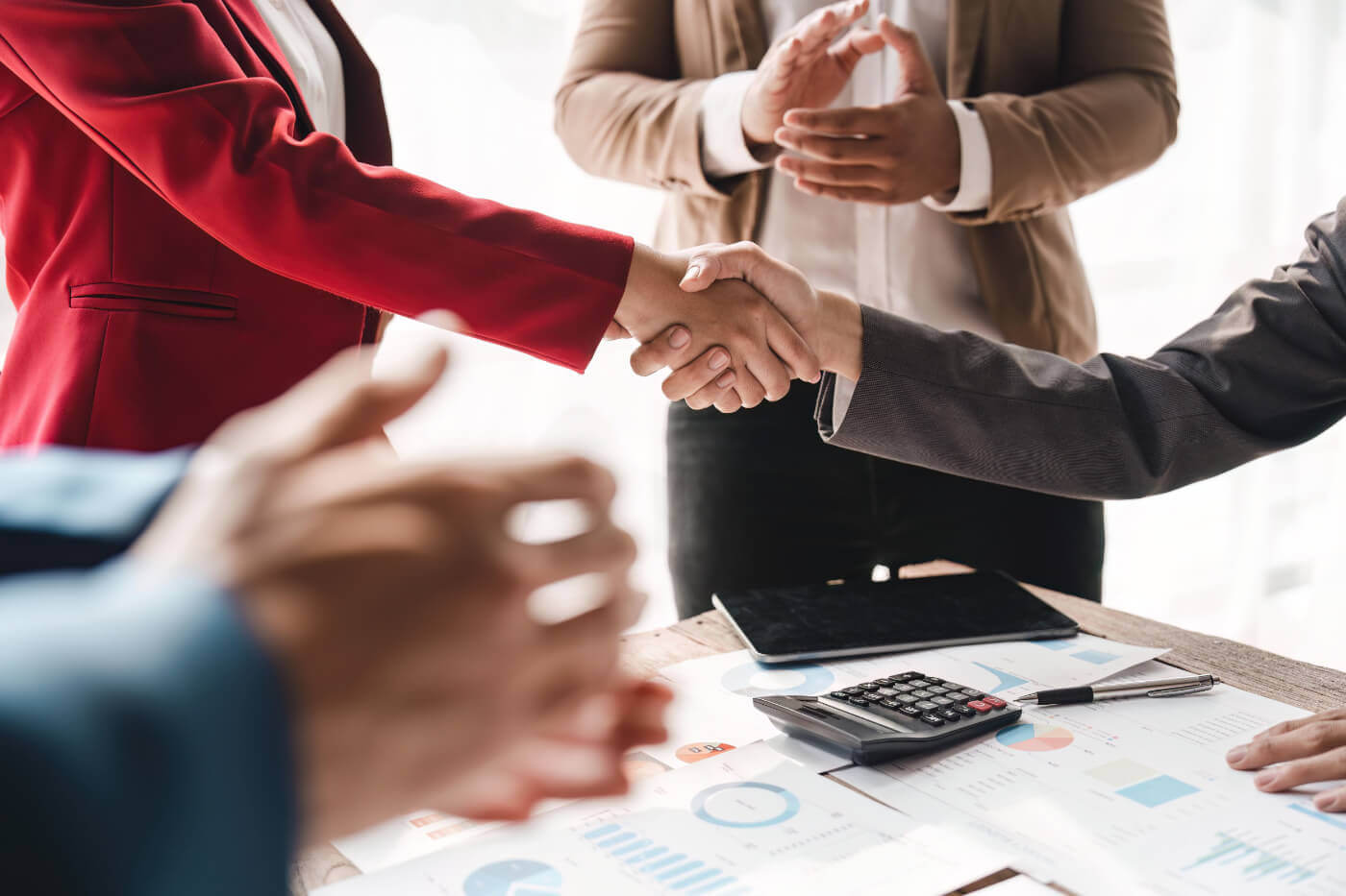 Shaking hands in office